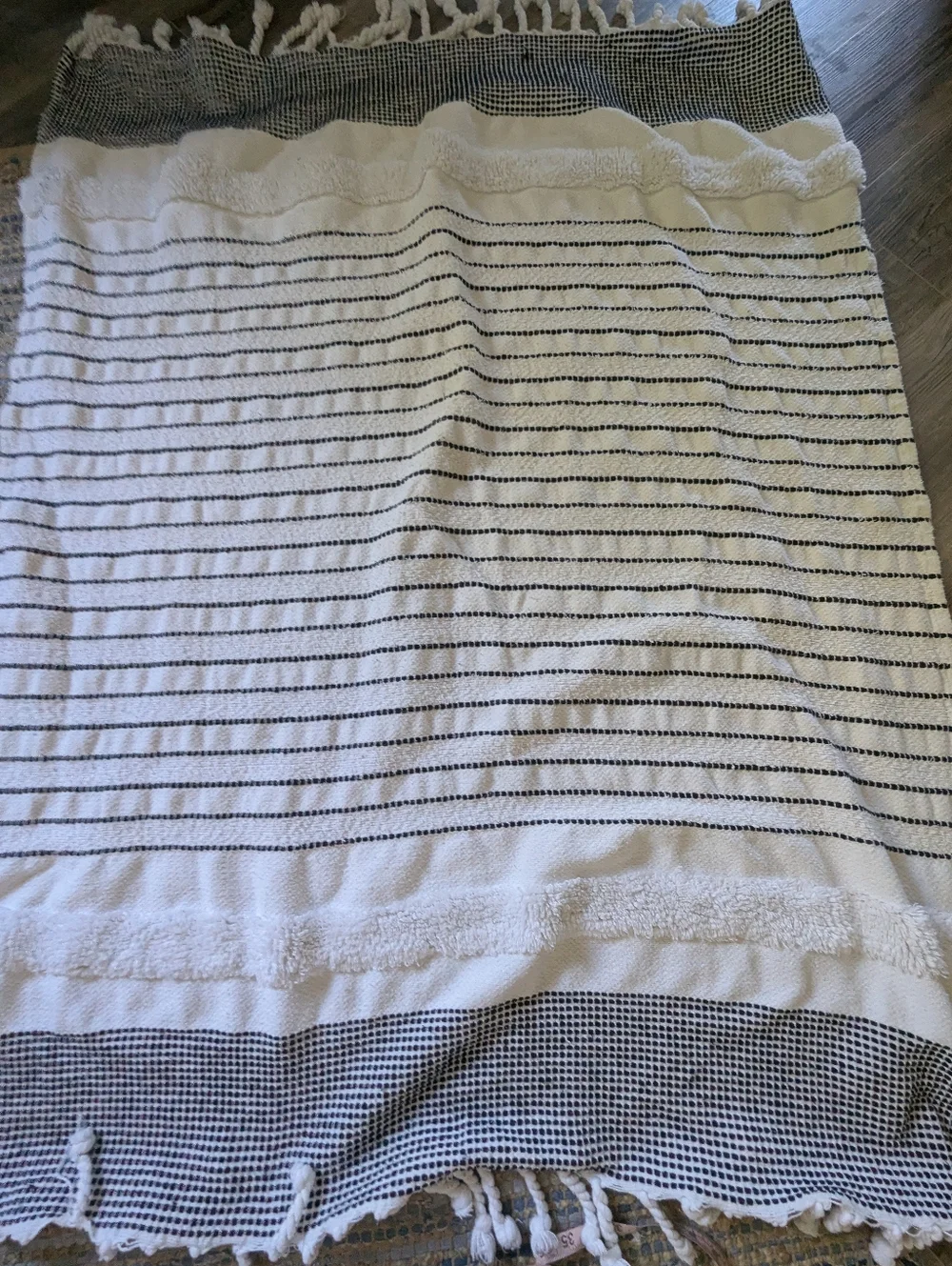Black White Striped Cotton Throw Blanket Tassel 46x70 Farmhouse Boho Textured